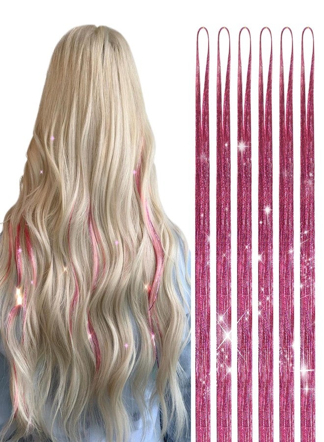 DOORES Pink Tinsel Hair Extensions, Fairy Hair 6 Pcs 48 Inch 1200 Strands, Stylable Fairy Accessories for Women Fairy Hair Tinsel for Christmas Halloween Cosplay Party - Image 1